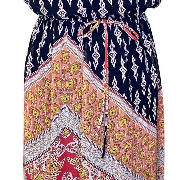 Sweet Storm Printed Halter Maxi Dress Navy White Yellow Peach Pink Medium - Picture 4 of 14